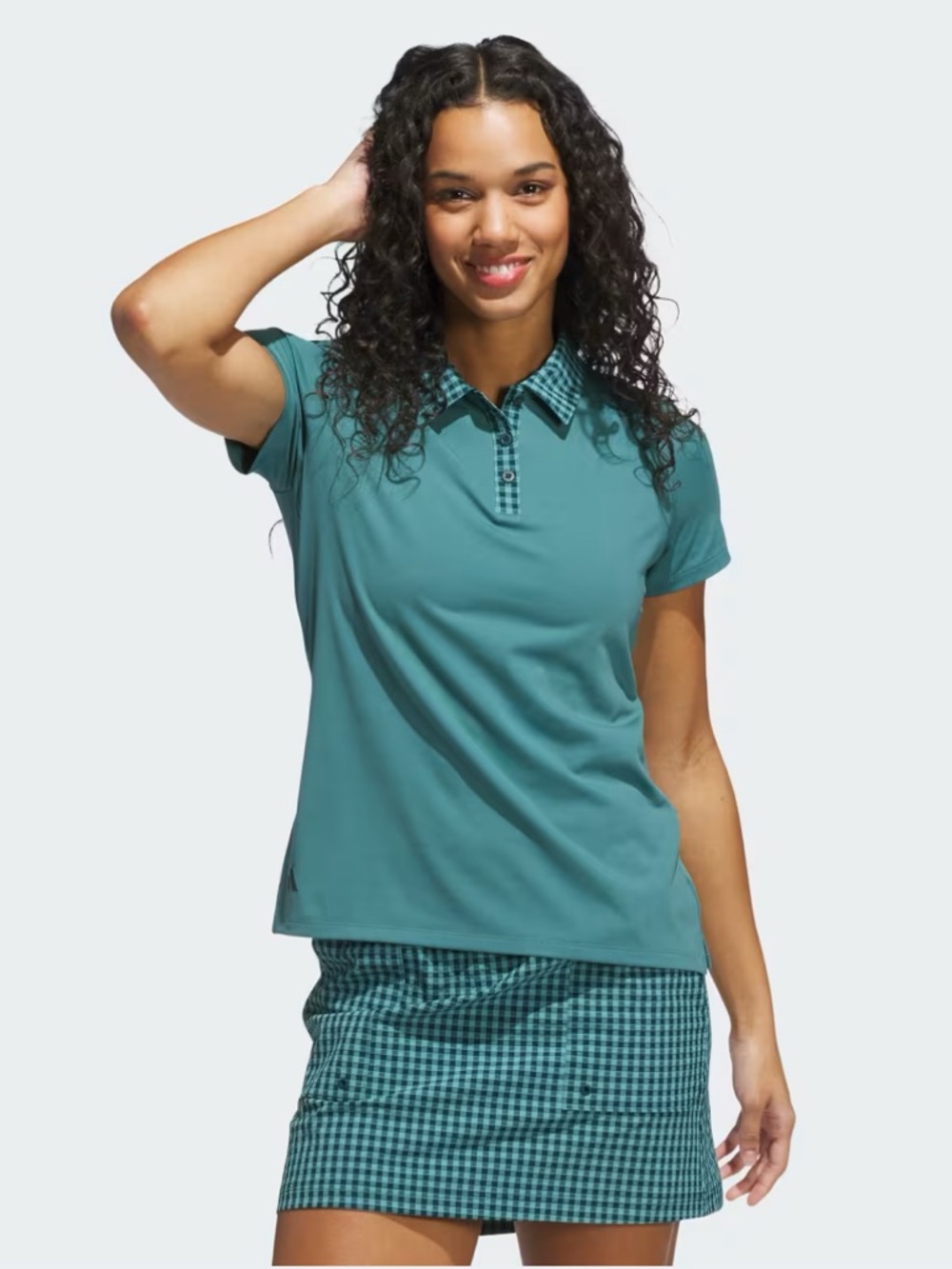 Adidas Teal Gingham Polo Golf Top